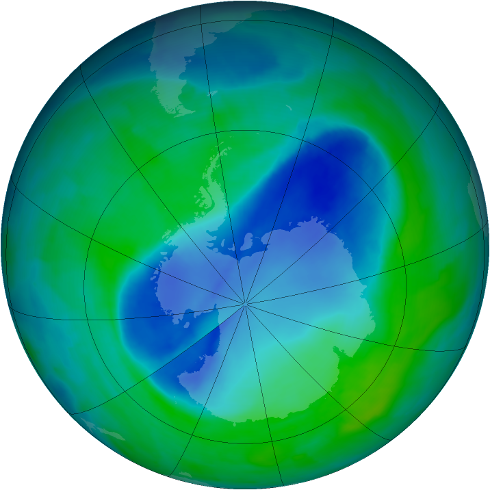 Antarctic ozone map for 15 December 2008